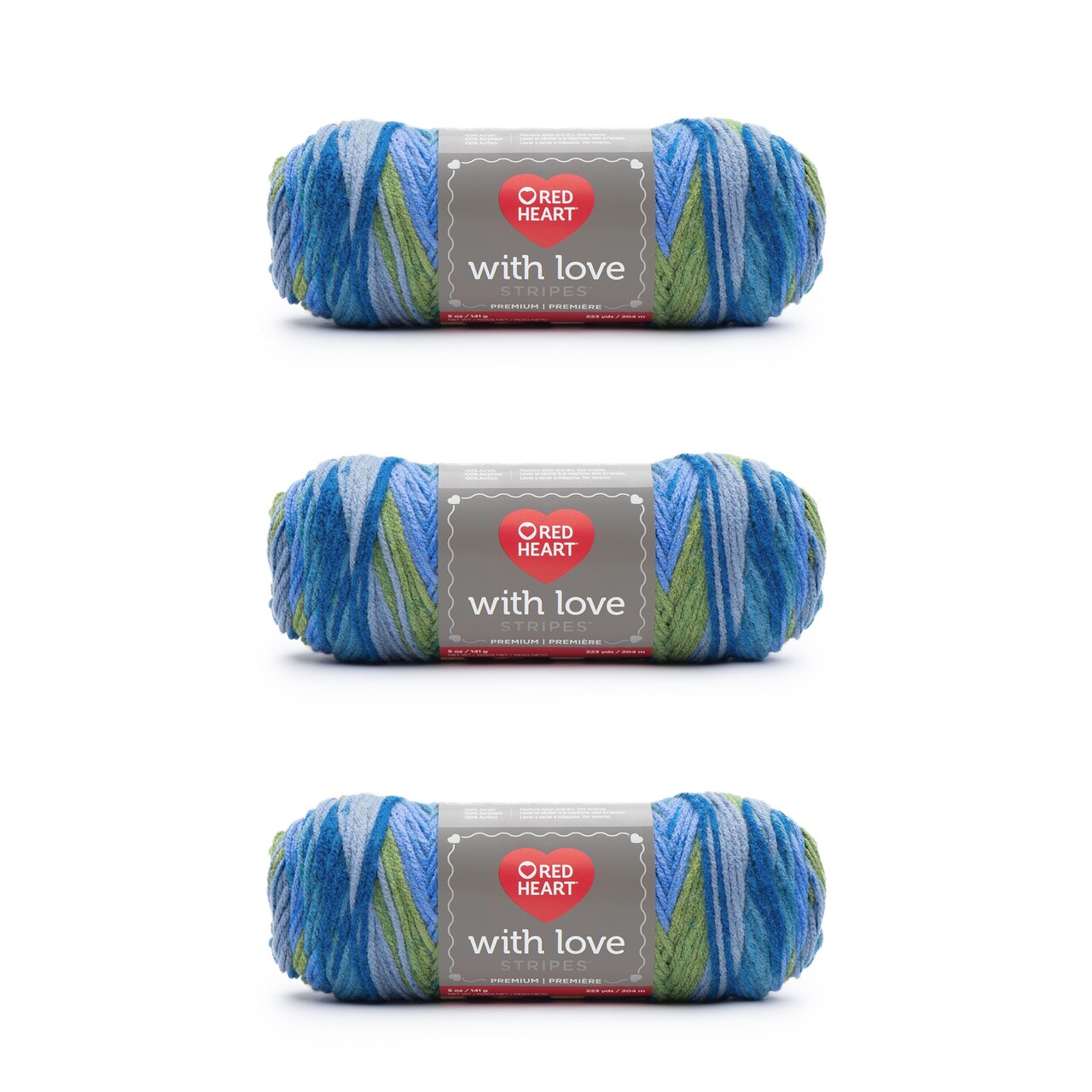 Red Heart With Love Sandbar Stripe Yarn - 3 Pack of 141g/5oz - Acrylic - 4  Medium (Worsted) - 370 Yards - Knitting/Crochet